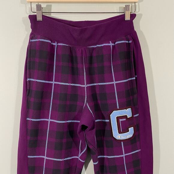 Champion Women's Purple Plaid Reverse Weave Jogger Sweatpants Size Small - Picture 2 of 8